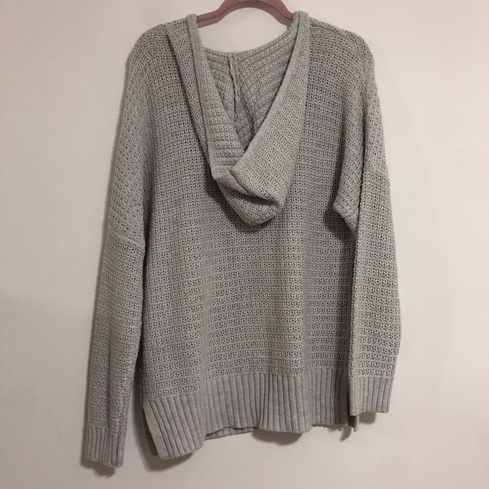 NWT Rachel Zoe Light Grey Knit Cotton Hoodie Sweater size Large. Athletic prep - Picture 2 of 5